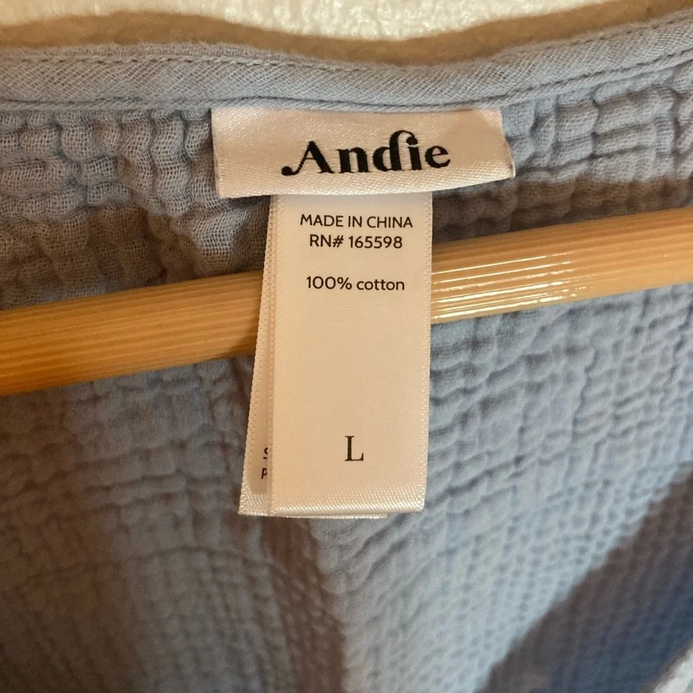 Andie Swim Blue Cotton Gauze Mini Dress Tunic Cover Up Size L - Picture 2 of 7